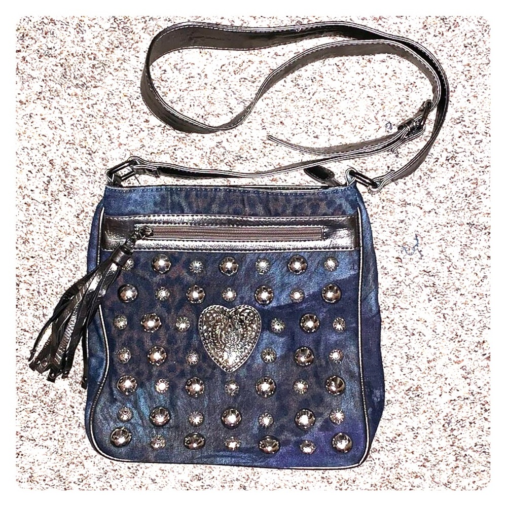 Blue purse/handbag with adjustable strap